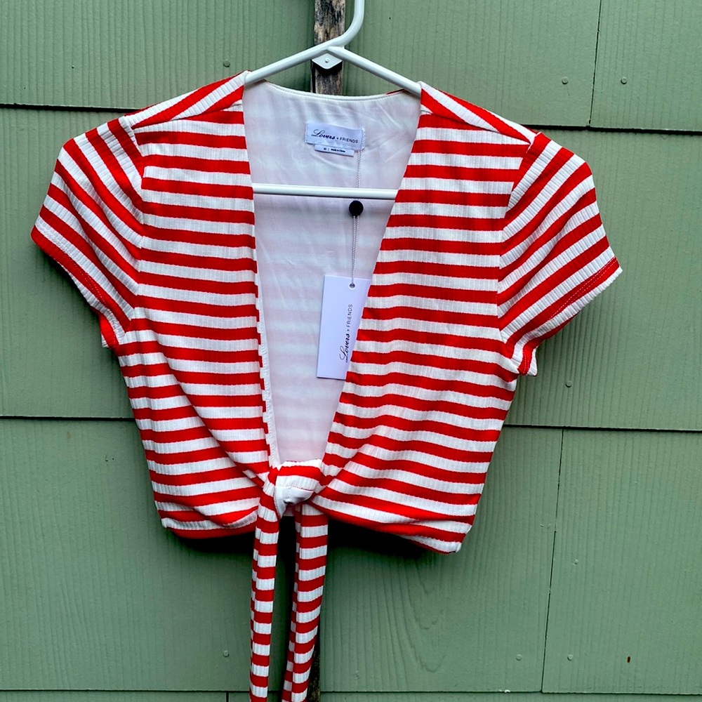 XS Lovers + FRIENDS red & white striped crop
